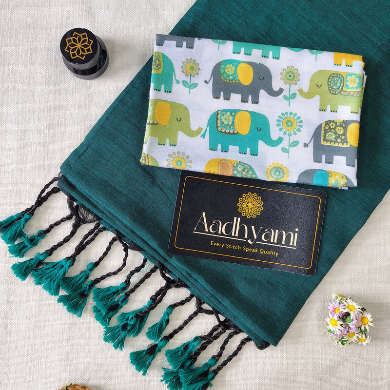 Rama Handloom Cotton Saree With Designer Blouse