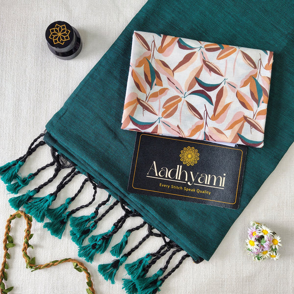 Rama Handloom Cotton Saree With Designer Blouse