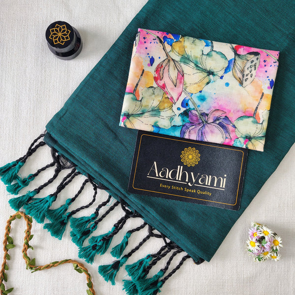 Rama Handloom Cotton Saree With Designer Blouse