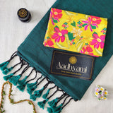 Rama Handloom Cotton Saree With Designer Blouse