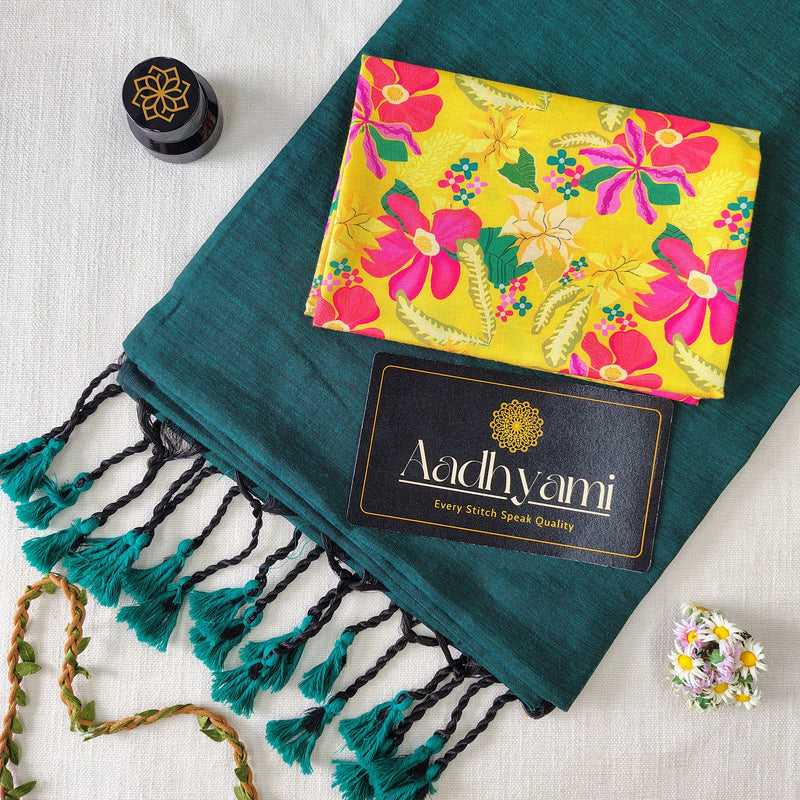 Rama Handloom Cotton Saree With Designer Blouse