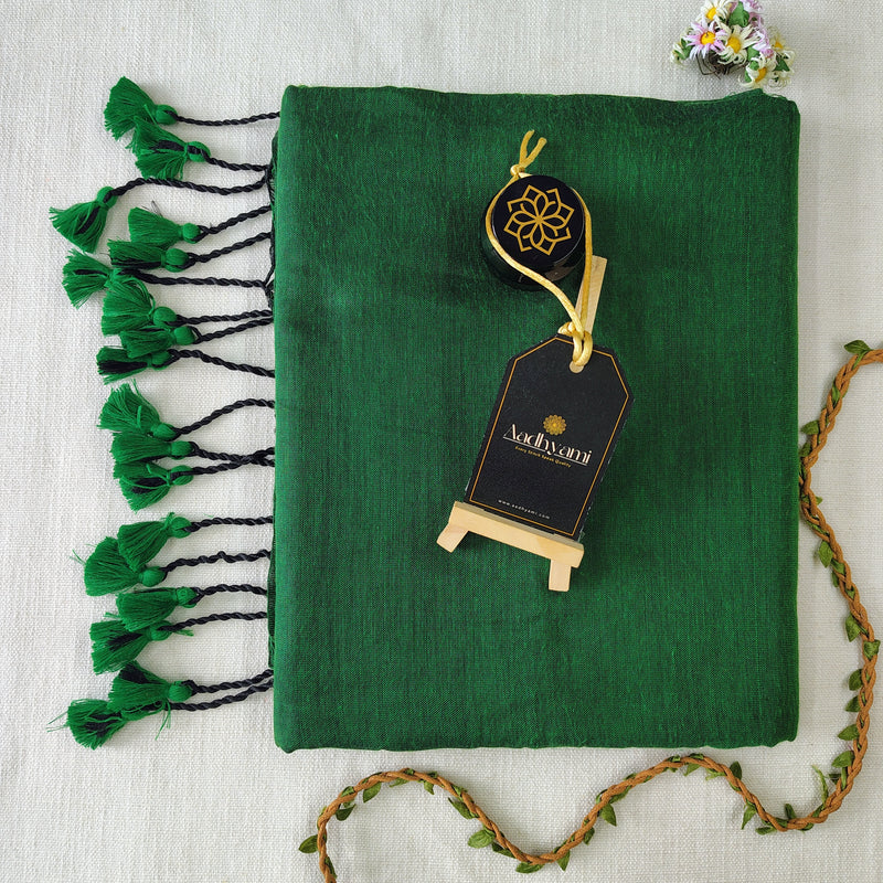 Green Handloom Cotton Saree With Designer Blouse