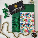 Green Handloom Cotton Saree With Designer Blouse
