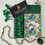 Green Handloom Cotton Saree With Designer Blouse