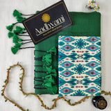 Green Handloom Cotton Saree With Designer Blouse