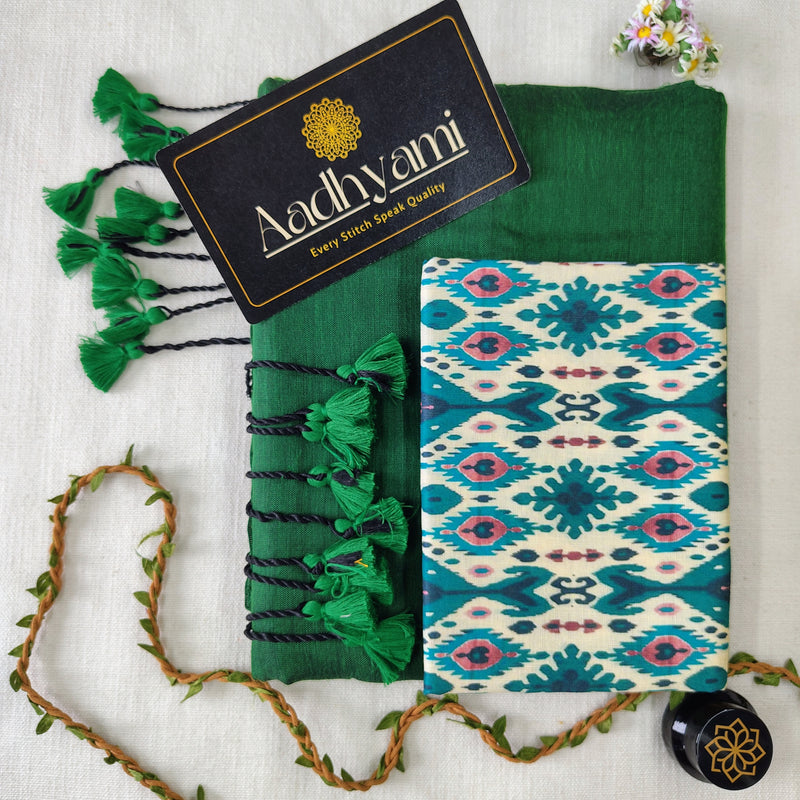 Green Handloom Cotton Saree With Designer Blouse