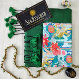 Green Handloom Cotton Saree With Designer Blouse