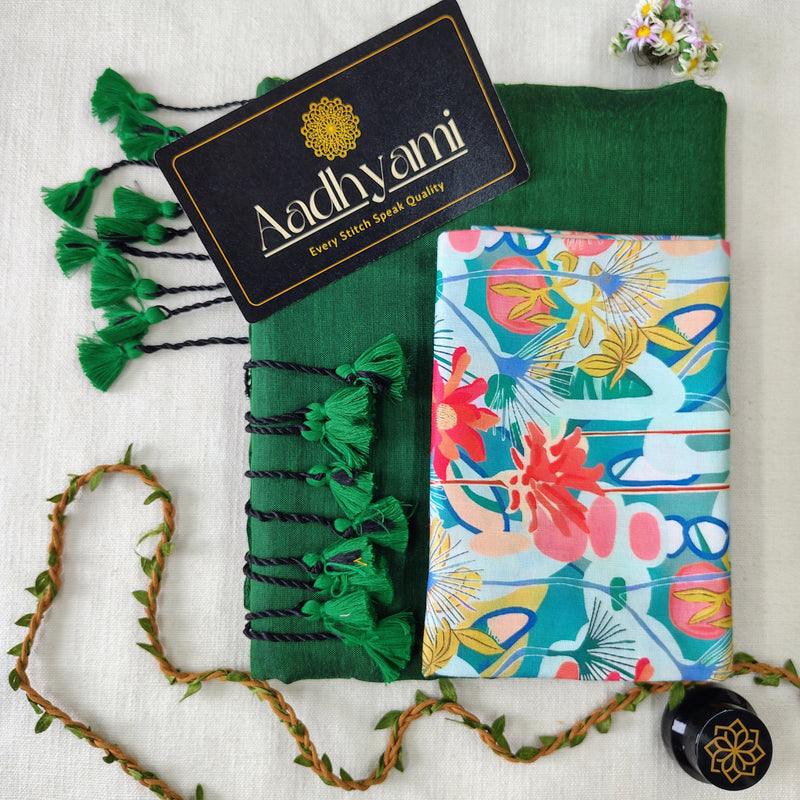 Green Handloom Cotton Saree With Designer Blouse