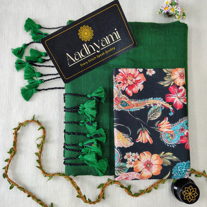Green Handloom Cotton Saree With Designer Blouse