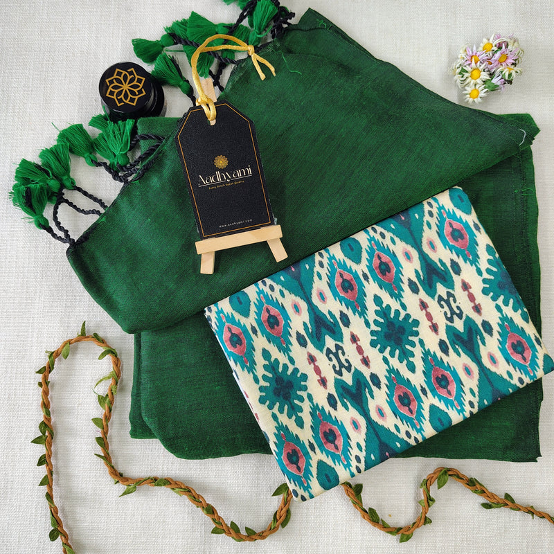 Green Handloom Cotton Saree With Designer Blouse