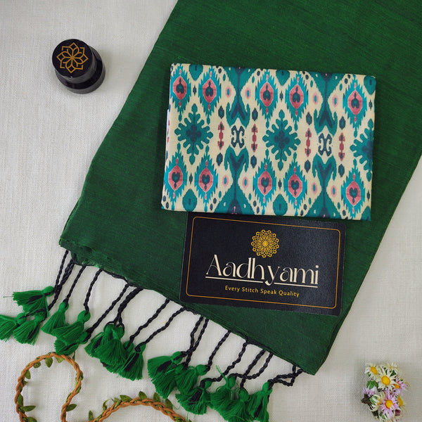 Green Handloom Cotton Saree With Designer Blouse