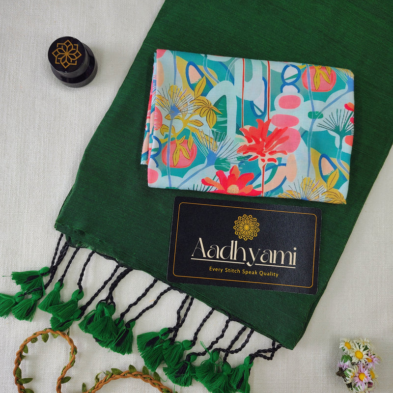 Green Handloom Cotton Saree With Designer Blouse