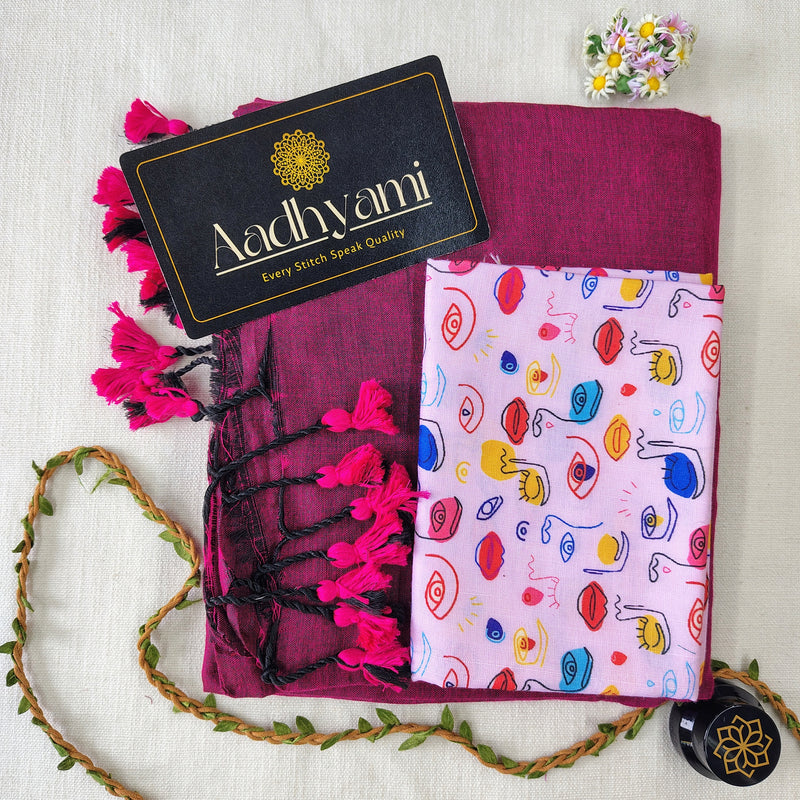 Pink Handloom Cotton Saree With Designer Blouse