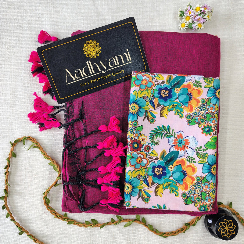 Pink Handloom Cotton Saree With Designer Blouse