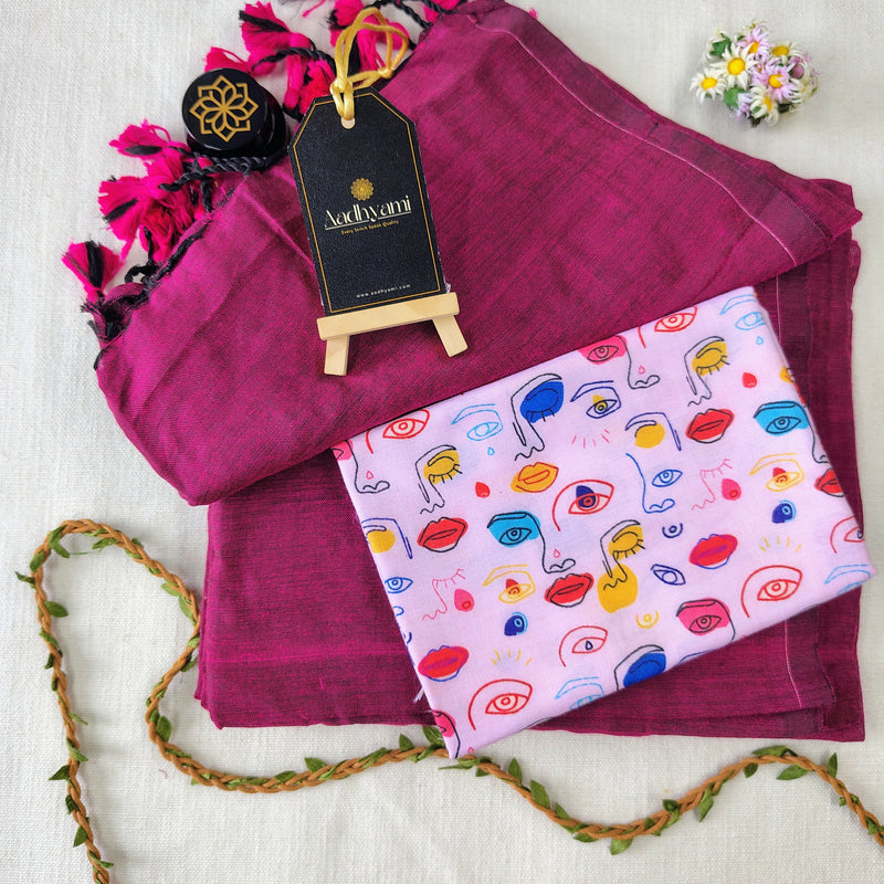 Pink Handloom Cotton Saree With Designer Blouse