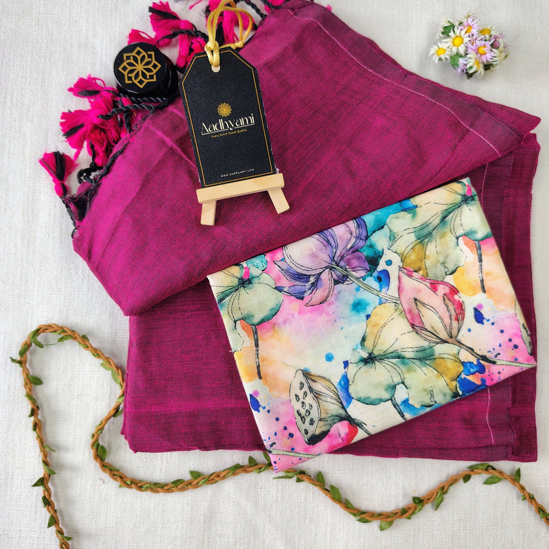 Pink Handloom Cotton Saree With Designer Blouse