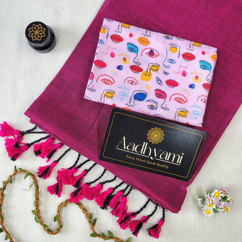Pink Handloom Cotton Saree With Designer Blouse