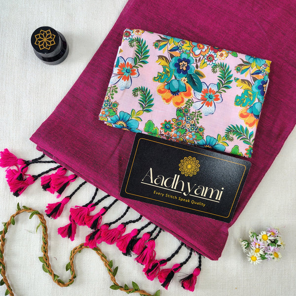 Pink Handloom Cotton Saree With Designer Blouse