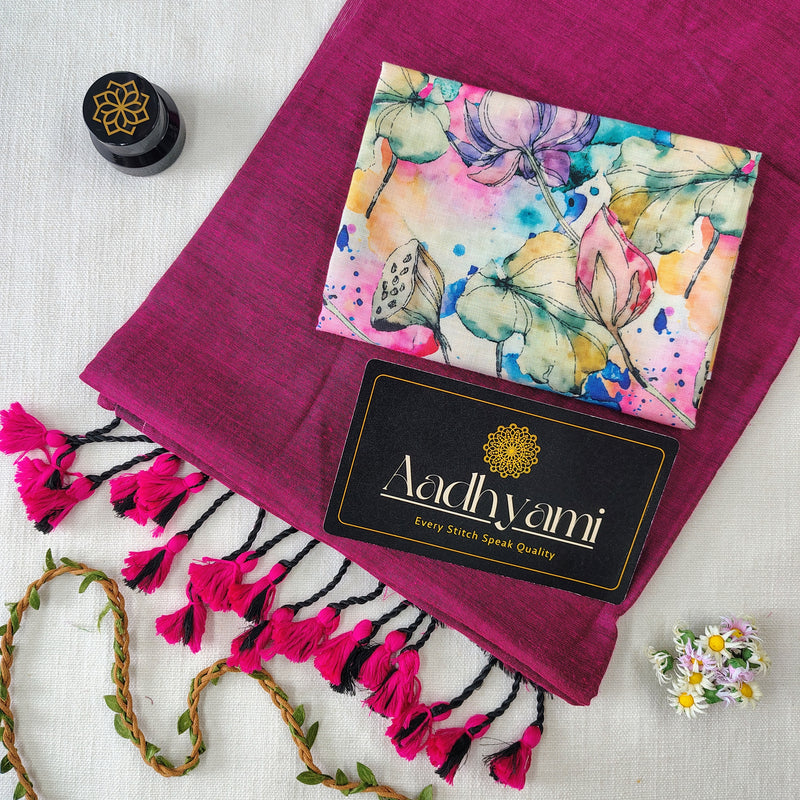 Pink Handloom Cotton Saree With Designer Blouse