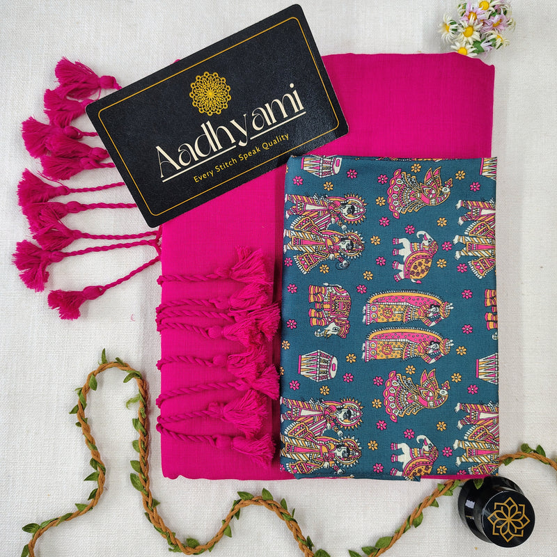 Pink Handloom Cotton Saree With Designer Blouse