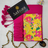 Pink Handloom Cotton Saree With Designer Blouse