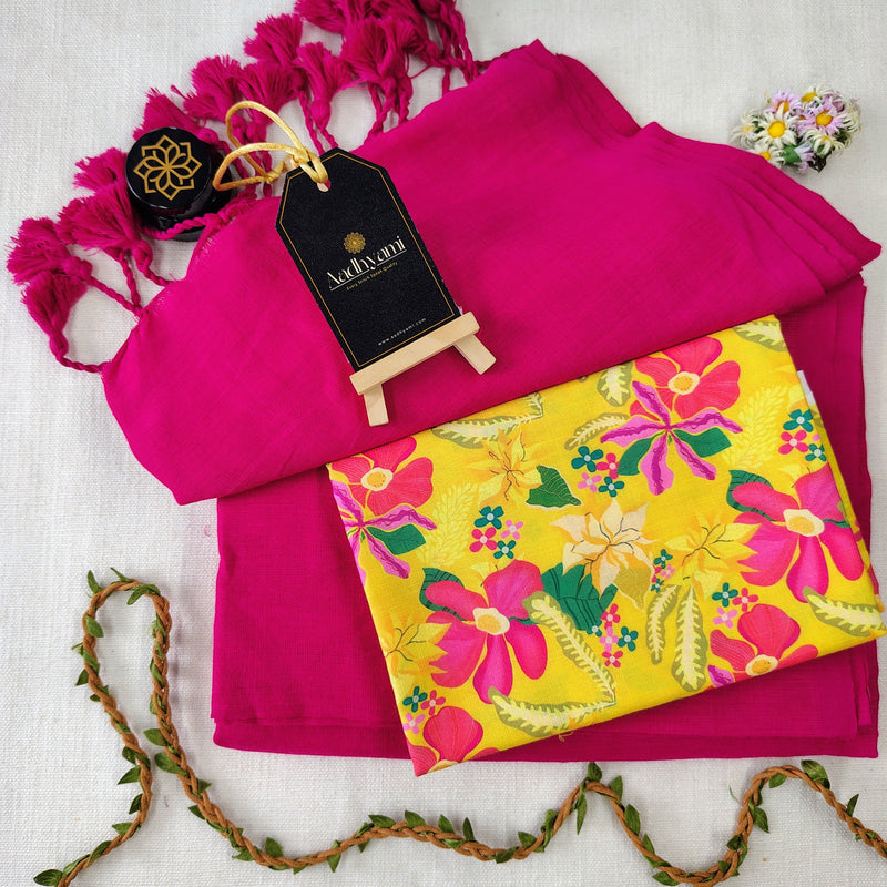 Pink Handloom Cotton Saree With Designer Blouse