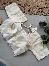 Grey Khadi Cotton Saree With Embrodery Work Stitched Blouse