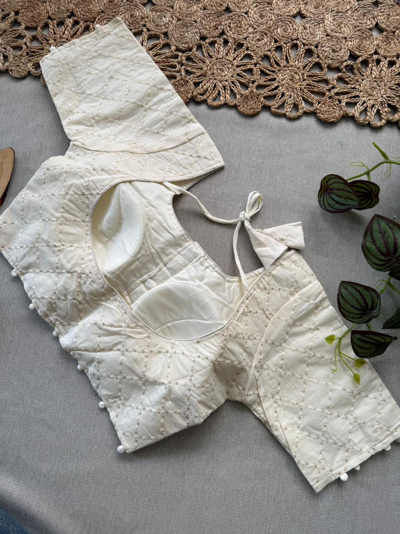 Baby Pink Khadi Cotton Saree With Embrodery Work Stitched Blouse