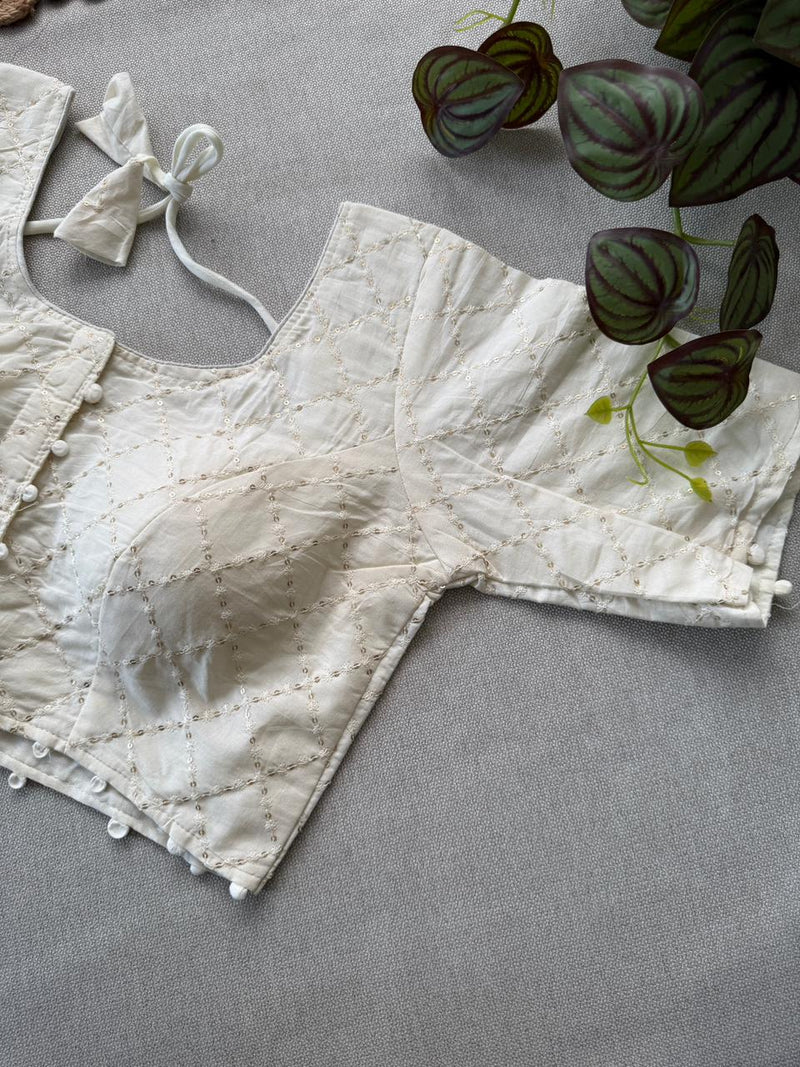 Golden Khadi Cotton Saree with Embrodery Work Stitched Blouse