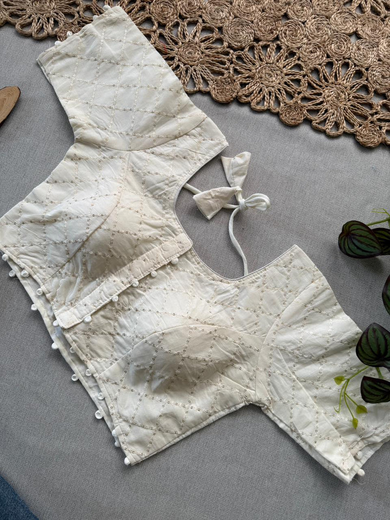 Mehndi Khadi Cotton Saree With Embrodery Work Stitched Blouse