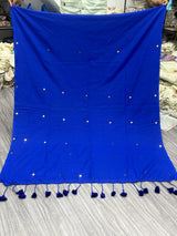 Blue Khadi Cotton Gini Work Saree With Embrodery Work Stitched Blouse