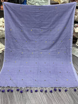 Light Grey Khadi Cotton Gini Work Saree With Designer Blouse