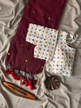 Maroon Khadi Cotton Gini Work Saree With Embrodery Work Stitched Blouse