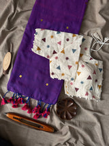 Purple Khadi Cotton Gini Work Saree  With Embrodery Work Stitched Blouse