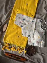 Yellow Khadi Cotton Gini Work Saree With Embrodery Work Stitched Blouse