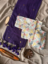 Wine Khadi Cotton Gini Work Saree  With Embrodery Work Stitched Blouse