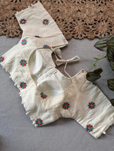 C Green Khadi Cotton Saree With Embrodery Work Stitched Blouse