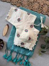 C Green Khadi Cotton Saree With Embrodery Work Stitched Blouse