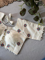 Baby Pink Khadi Cotton Saree Embrodery Work Stitched Blouse