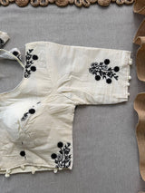 Black Khadi Cotton Saree With Embrodery Work Stitched Blouse