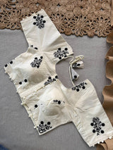 Black Khadi Cotton Saree With Embrodery Work Stitched Blouse