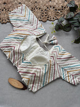 Firozi Khadi Cotton Saree With Embrodery Work Stitched Blouse