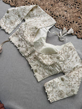 Sky Khadi Cotton Saree With Embrodery Work Stitched Blouse