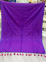Purple Khadi Cotton Gini Work Saree  With Embrodery Work Stitched Blouse