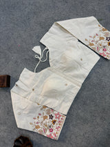 Brown Khadi Cotton Saree With Embrodery Work Stitched Blouse