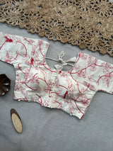 Wine Handloom Cotton Saree With Embrodery Work Stitched Blouse