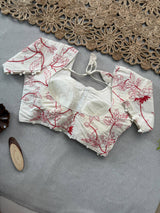 Wine Handloom Cotton Saree With Embrodery Work Stitched Blouse