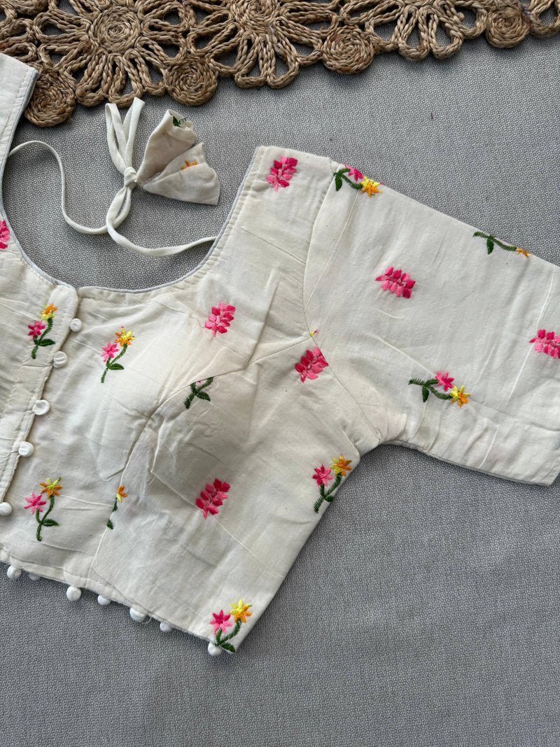 Yellow Khadi Cotton Saree With Embrodery Work Stitched Blouse