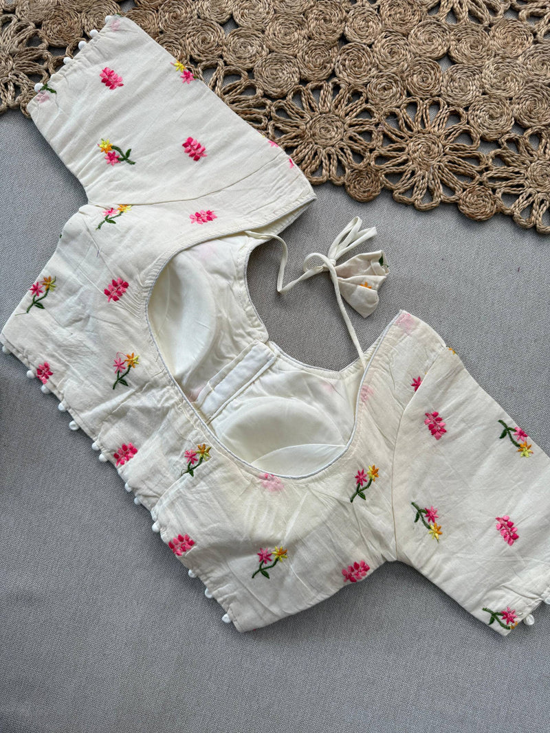 Purple Khadi Cotton Saree With Embrodery Work Stitched Blouse