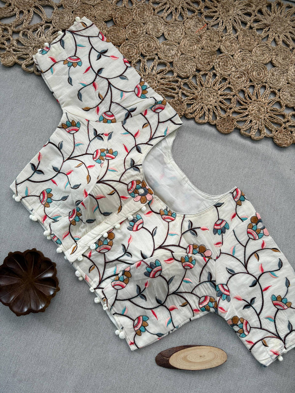 Burnt Orange Khadi Cotton Saree With Embrodery Work Stitched Blouse